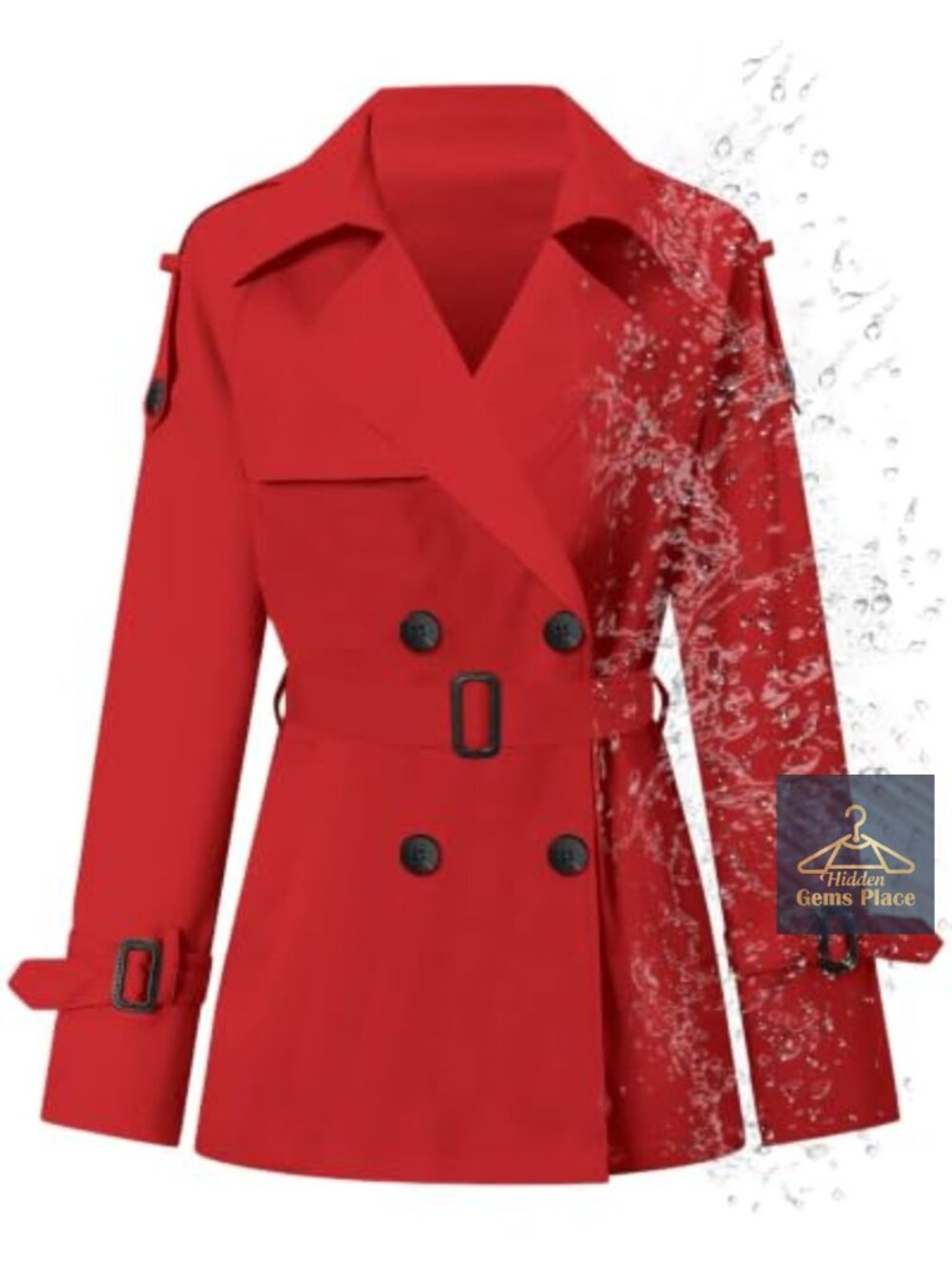 Women's Water-Repellent Double Breasted Belted Short Trench Coat
